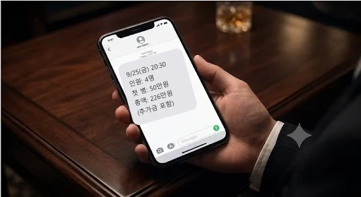 예약 뒤 날짜·인원·첫 병·총액을 문자로 받아 둔다 (연출 이미지).